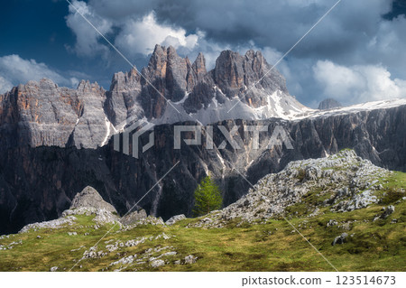 Beautiful alpine mountains in summer evening in Dolomites, Italy Beautiful alpine mountains in summer evening in Dolomites, Italy 123514673