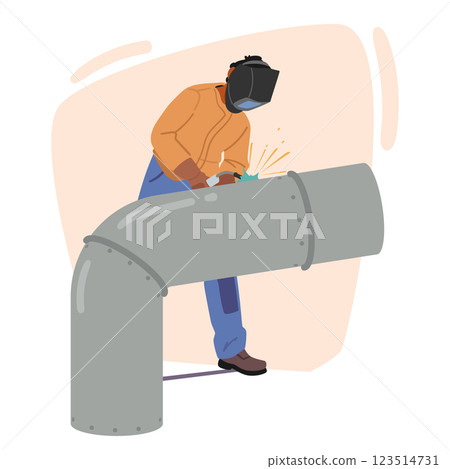 Welder factory employee worker welding industrial pipe with professional torch equipment scene 123514731