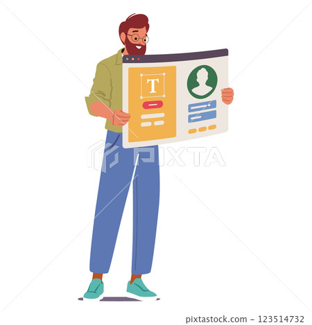 Man programmer testing social media user interface and UI, UX software vector illustration 123514732