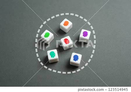 Identifying people into one group. Consumers and categories of buyers. Market segmentation and consumer profiling group. Data analysis, targeted advertising. Shaping customer experiences. 123514945