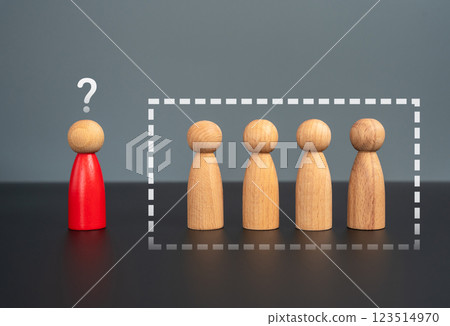 There is no place for the red man in the group. Social isolation. Exclusion, discrimination. 123514970