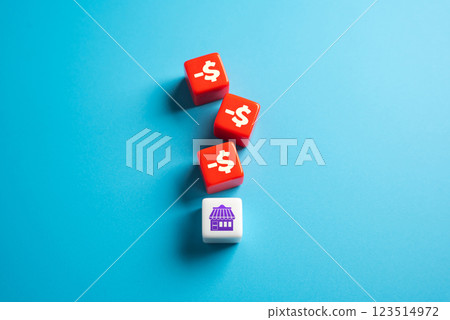 Business is suffering losses. Financial instability, and bankruptcy. Poor management, market competition. Economic downturns. Cost-cutting, restructuring, and innovation help recovery. 123514972