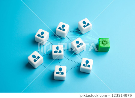 Increasing team efficiency by implementing artificial intelligence. Contacting all company participants at once. Communication and automation enhance workplace productivity. 123514979