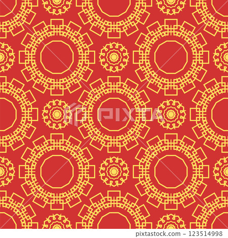 Vector Japanese seamless pattern in oriental geometric traditional style. Festive ornament for lunar chinese new year decoration. Red and golden asian creative motif. Abstract Waves and Circles Vector Japanese seamless pattern in oriental geometric traditional style. Festive ornament for lunar chinese new year decoration. Red and golden asian creative motif. Abstract Waves and Circles 123514998