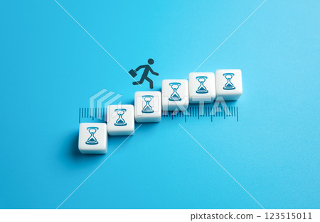 A man runs along a passing timeline. The concept of time running out. Deadlines and contract terms. Urgency, productivity challenges, and the constant struggle to balance efficiency A man runs along a passing timeline. The concept of time running out. Deadlines and contract terms. Urgency, productivity challenges, and the constant struggle to balance efficiency 123515011