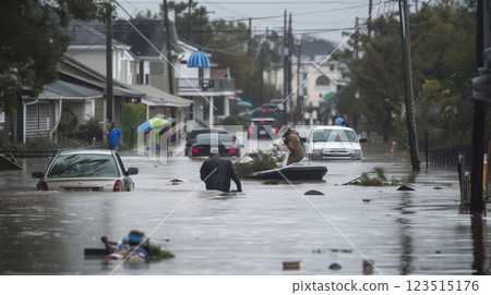A Coastal Community Devastated By A Massive Tsunami 123515176