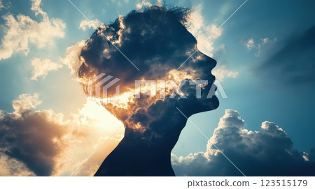 Silhouette Of A Person With Stormy Clouds 123515179