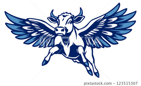 Flying cow. Cow with wings. Vector isolated illustration Flying cow. Cow with wings. Vector isolated illustration 123515307