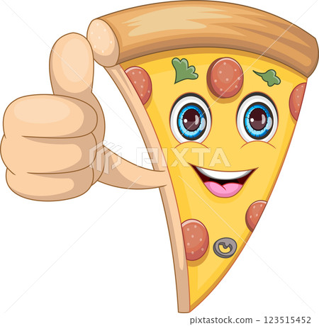 Cartoon pizza slice giving thumbs up 123515452