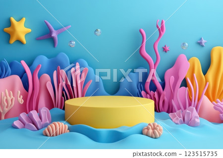 Vibrant coral reef scene underwater 3d design colorful environment top view artistic concept 123515735