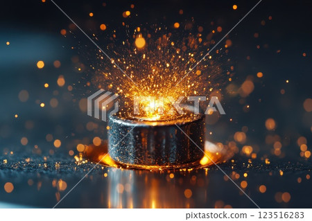 Sparks fly from metal during machining 123516283
