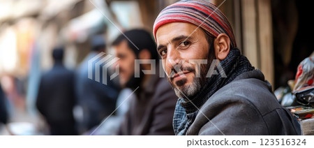 Vendor engages customers in busy bazaar Vendor engages customers in busy bazaar 123516324
