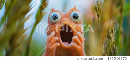 Surprised creature in tall grass during daytime Surprised creature in tall grass during daytime 123516373