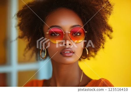 Trendy model in bright summer shades 123516410