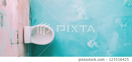 Bathroom with turquoise wall and white toilet Bathroom with turquoise wall and white toilet 123516425