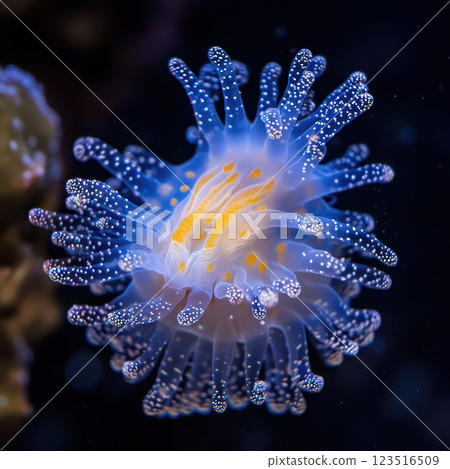 Colorful jellyfish glows in deep ocean waters Colorful jellyfish glows in deep ocean waters 123516509
