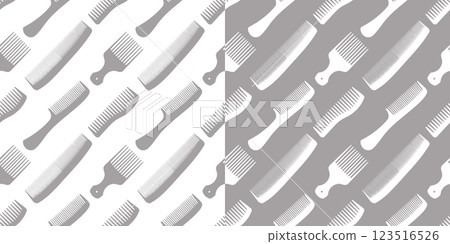 Seamless pattern with hairdressing tools. Hairdressing tools template. Background with hairbrushes and combs. 123516526