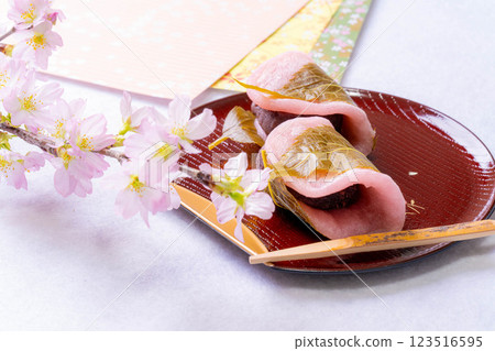 [Spring ingredients] Sakuramochi (cherry blossom rice cakes) and Kanto-style Sakuramochi (cherry blossom rice cakes) [Food ingredients] 123516595