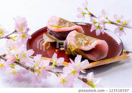 [Spring ingredients] Sakuramochi (cherry blossom rice cakes) and Kanto-style Sakuramochi (cherry blossom rice cakes) [Food ingredients] 123516597