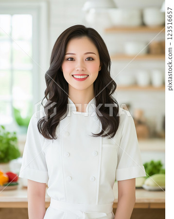 Chef cooking a delicious meal in a kitchen with healthy ingredients and a smiling professional Chef cooking a delicious meal in a kitchen with healthy ingredients and a smiling professional 123516657