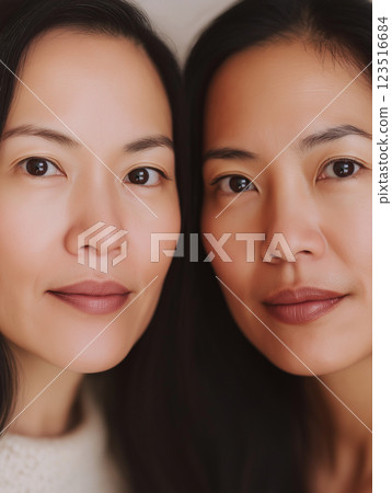 Portrait of twins showcasing beauty, expressions, and close-up faces with natural appearance Portrait of twins showcasing beauty, expressions, and close-up faces with natural appearance 123516684