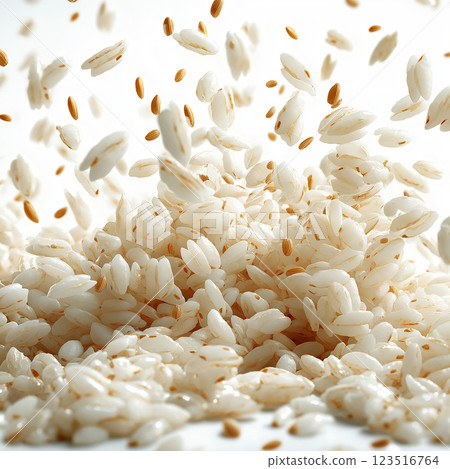 Rice grains uncooked food texture with white harvest grain and cereal in organic natural ingredient Rice grains uncooked food texture with white harvest grain and cereal in organic natural ingredient 123516764