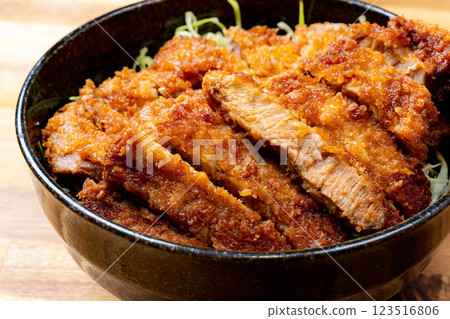 [Food ingredients] Sauce katsudon served in a bowl [Local cuisine] 123516806