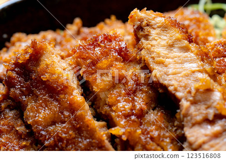 [Food ingredients] Sauce katsudon served in a bowl [Local cuisine] 123516808