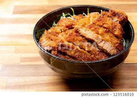 [Food ingredients] Sauce katsudon served in a bowl [Local cuisine] 123516810