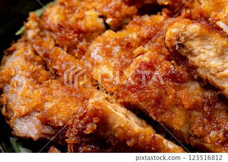 [Food ingredients] Sauce katsudon served in a bowl [Local cuisine] 123516812