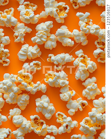 Crunchy yellow popcorn snack, buttery and tasty food for cinema entertainment. Crunchy yellow popcorn snack, buttery and tasty food for cinema entertainment. 123516817
