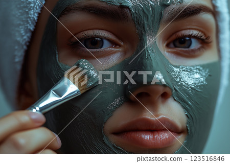 Skincare facial mask beauty treatment with relaxation spa selfcare cosmetics wellness focus Skincare facial mask beauty treatment with relaxation spa selfcare cosmetics wellness focus 123516846