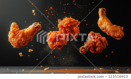 Crispy fried chicken drumsticks in a delicious and spicy meal, perfect for a crunchy dinner Crispy fried chicken drumsticks in a delicious and spicy meal, perfect for a crunchy dinner 123516913
