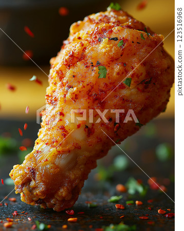 Spicy chicken drumstick with crispy texture, perfect gourmet dish for a delicious meal search Spicy chicken drumstick with crispy texture, perfect gourmet dish for a delicious meal search 123516968
