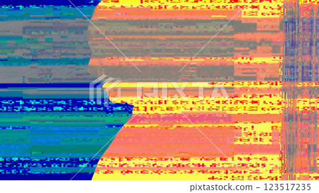 Glitch silhouette. Emotional damage. Colorful encryption noise flicker in double exposure profile female face outline on yellow blue background. 123517235