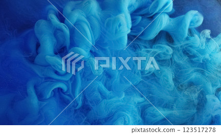 Smoky wave. Blue fume. Gentle watercolor veil curls mixing in water. Mysterious color abstract background with flowing defocused hazy paint texture. Smoky wave. Blue fume. Gentle watercolor veil curls mixing in water. Mysterious color abstract background with flowing defocused hazy paint texture. 123517278
