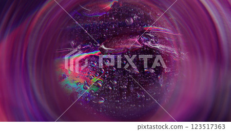 Rainbow bubbles. Blurred colorful droplet. Defocused leak purple rays flickers water beam lens flare on abstract art light background. 123517363