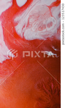 Ink glitter. Color mix. Defocused red white blend marble texture water spreading flow abstract acrylic art background. 123517430