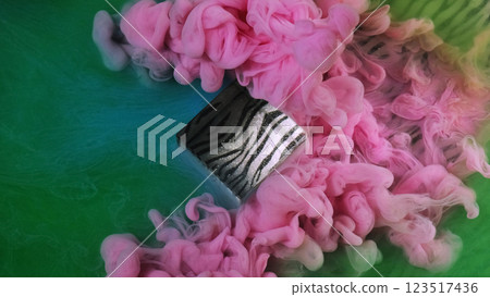 Cube patterned. Abstract color ink. Defocused pink blue green haze fume fog paint texture water liquid splash on light background. 123517436