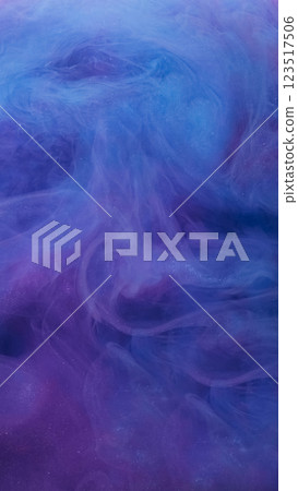 Luxury smoke. Cosmic paint. Defocused blue purple color cloud mist water liquid fume splash ink texture on abstract light background. 123517506
