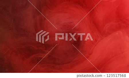 Smoke red. Vivid fume. Changeable watercolor foggy abstract background flow surface. Hazy blurred veil of vivid paint dissolved in water. 123517568