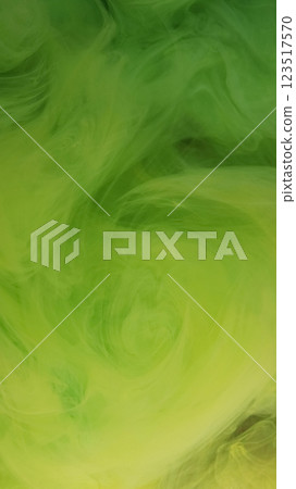 Smoke vortex. Paint tornado. Green watercolor swirling stream in liquid light abstract background. Mystic foggy veil defocused mix water surface. 123517570