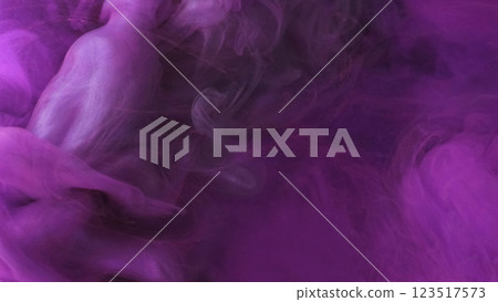 Fantasy smog. Purple smoke. Gentle watercolor wavy swirls float in water. Mysterious violet ink abstract background with flowing defocused hazy texture. 123517573