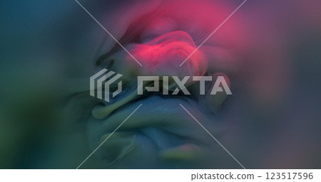 Neon cloud. Glowing smoke. Pink blue gray color ink vapor explosion in art water. Atmospheric abstract dark sparkling defocused texture. Neon cloud. Glowing smoke. Pink blue gray color ink vapor explosion in art water. Atmospheric abstract dark sparkling defocused texture. 123517596