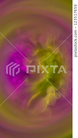 Paint burst. Smoke spectrum. Gold yellow purple luxurious particles liquid surface swirling in round blur lens. Abstract color polish fluid mix background. Paint burst. Smoke spectrum. Gold yellow purple luxurious particles liquid surface swirling in round blur lens. Abstract color polish fluid mix background. 123517659
