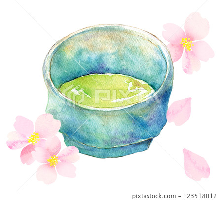 水彩插畫:抹茶碗與櫻花 水彩插畫:抹茶碗與櫻花 123518012
