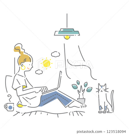 Young generation working freely - simple and stylish line drawing illustration 123518094