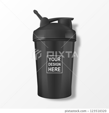 Vector Realistic 3D Black Empty Glossy Shaker Bottle With Black Cap for Fitness Sports Nutrition Supplement Workout Hydration Closeup Isolated. Packaging Mockup Design Template Vector Realistic 3D Black Empty Glossy Shaker Bottle With Black Cap for Fitness Sports Nutrition Supplement Workout Hydration Closeup Isolated. Packaging Mockup Design Template 123518320