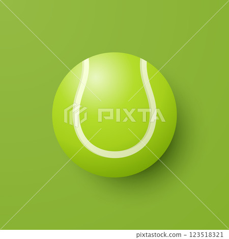 Vector 3d Tennis Ball Icon is on the Green Background Closeup. Tennis Ball Design Template, Sports Concepts, Competition Promotions, Advertisements, Graphics for a Tennis Event. Sports Background 123518321