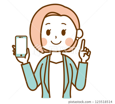 Illustration of a woman in a suit holding a smartphone Illustration of a woman in a suit holding a smartphone 123518514